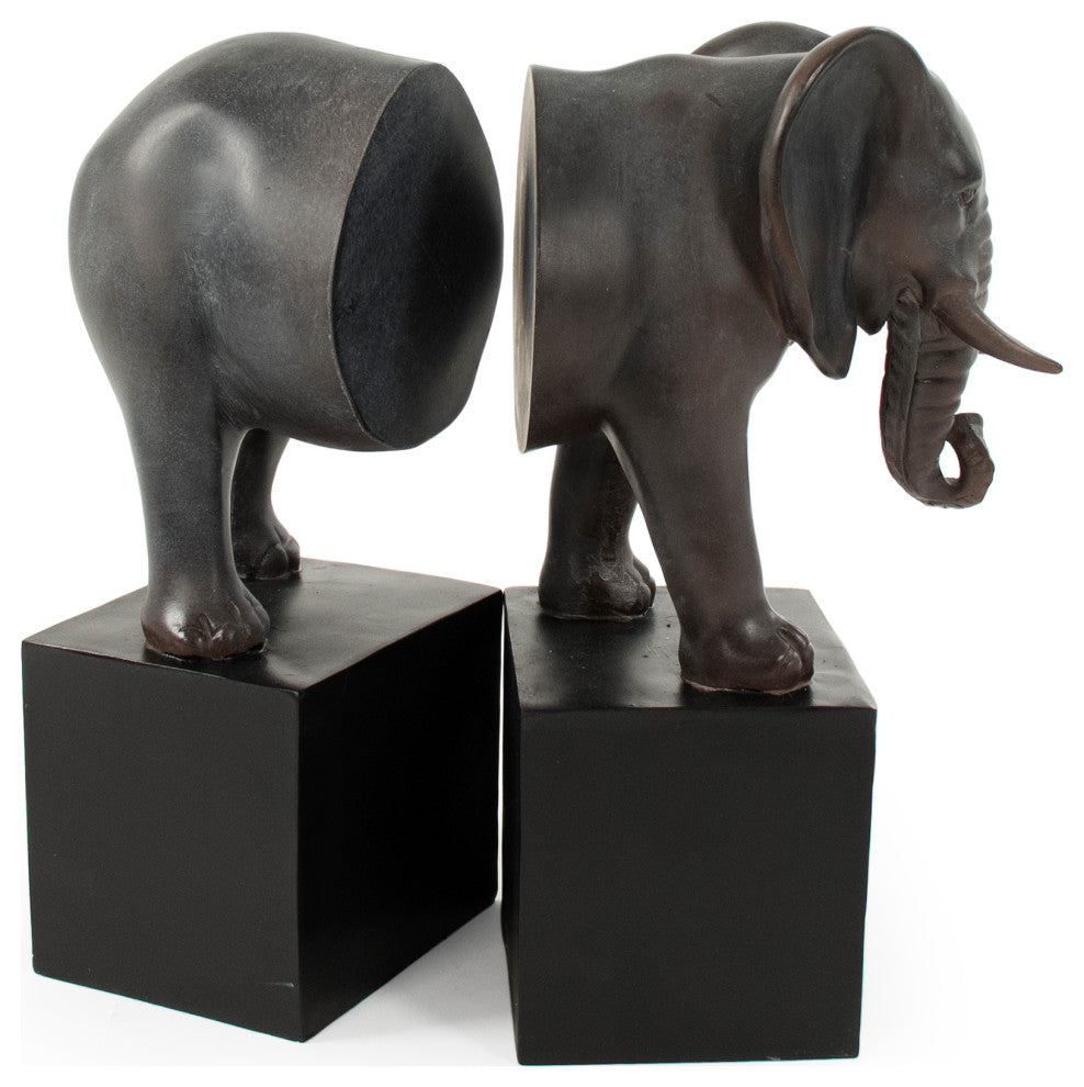 Resin Elephant Bookend, Off-Black