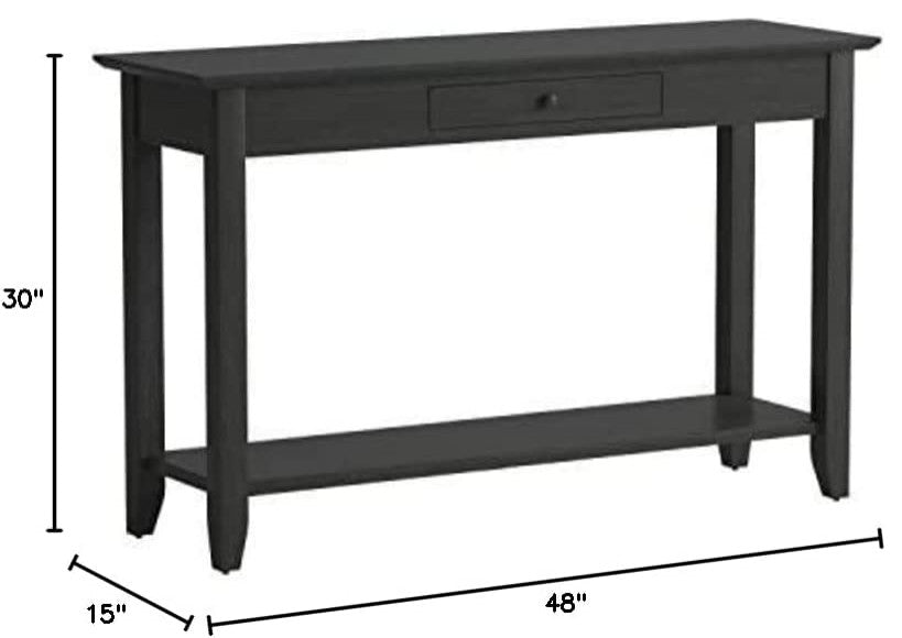 Rectangular Console Table with Drawer, Black