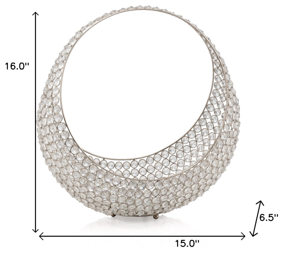 16" Silver and Faux Crystal Bling Ring Basket