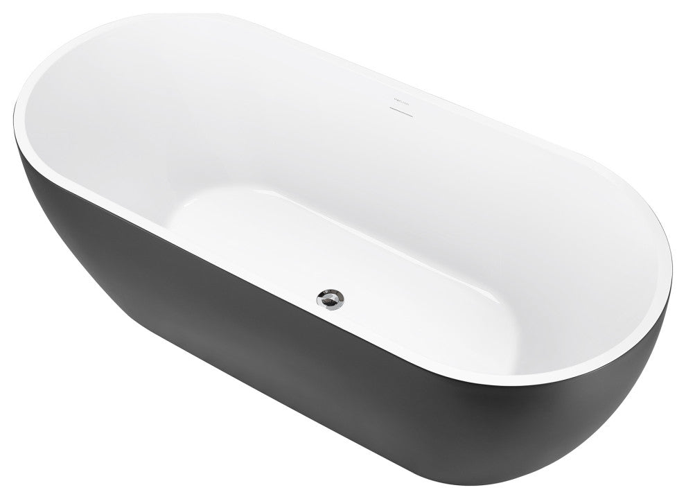 65" Acrylic Roll-Top Flatbottom Non-Whirlpool Bathtub, Gray