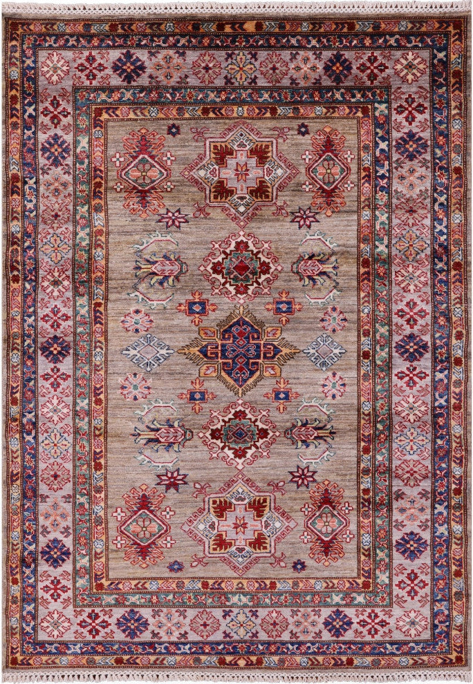 4' 11" X 6' 7" Super Kazak Geometric Hand-Knotted Wool Rug - Q12845