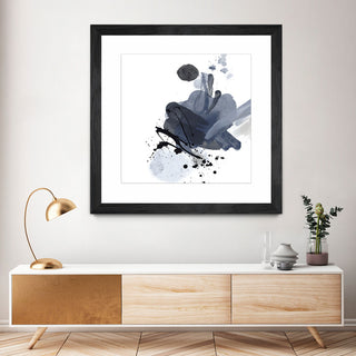 "Blue & Black Splash I" Matted and Framed, 36" X 36"