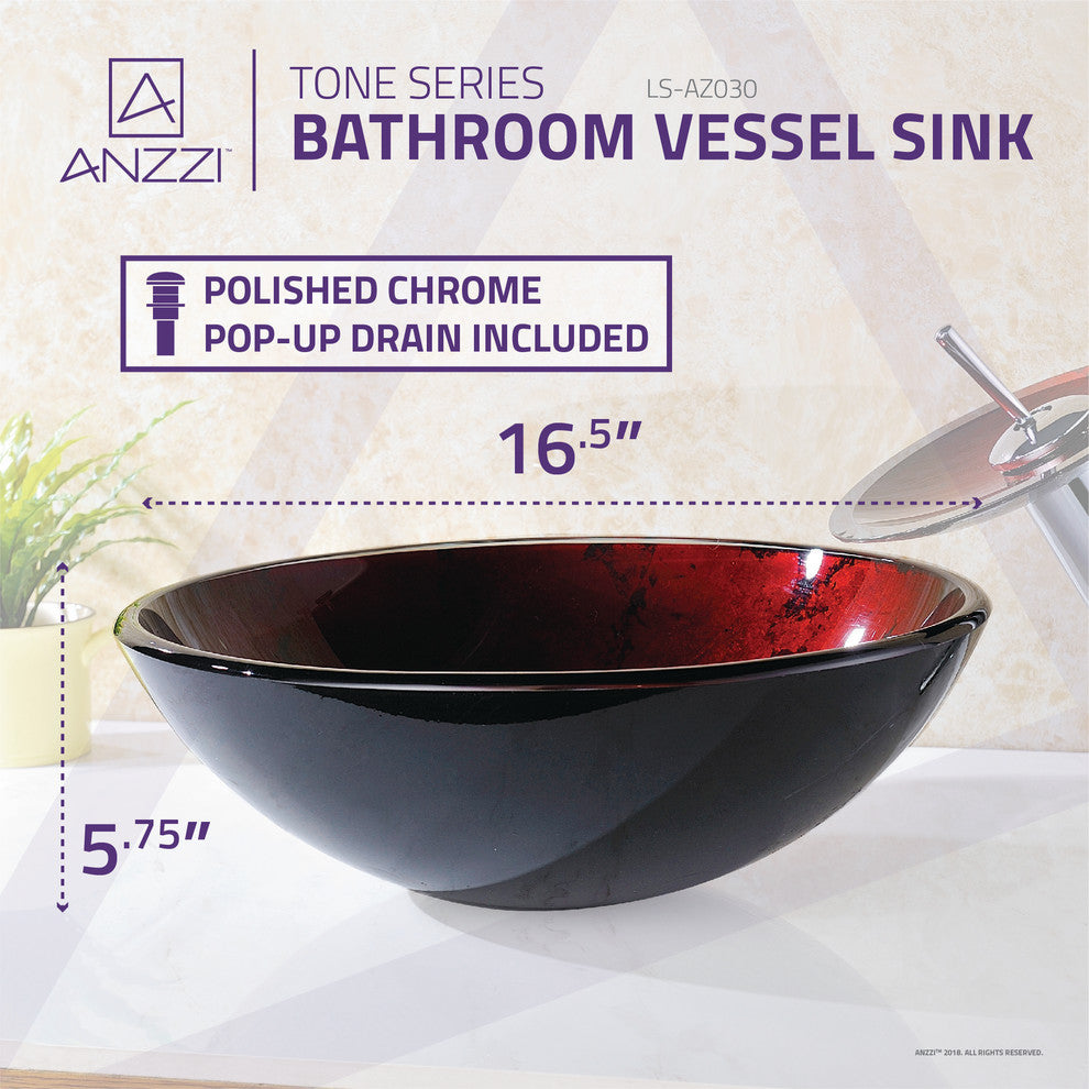 ANZZI Tone Series Deco-Glass Vessel Sink with Waterfall Faucet