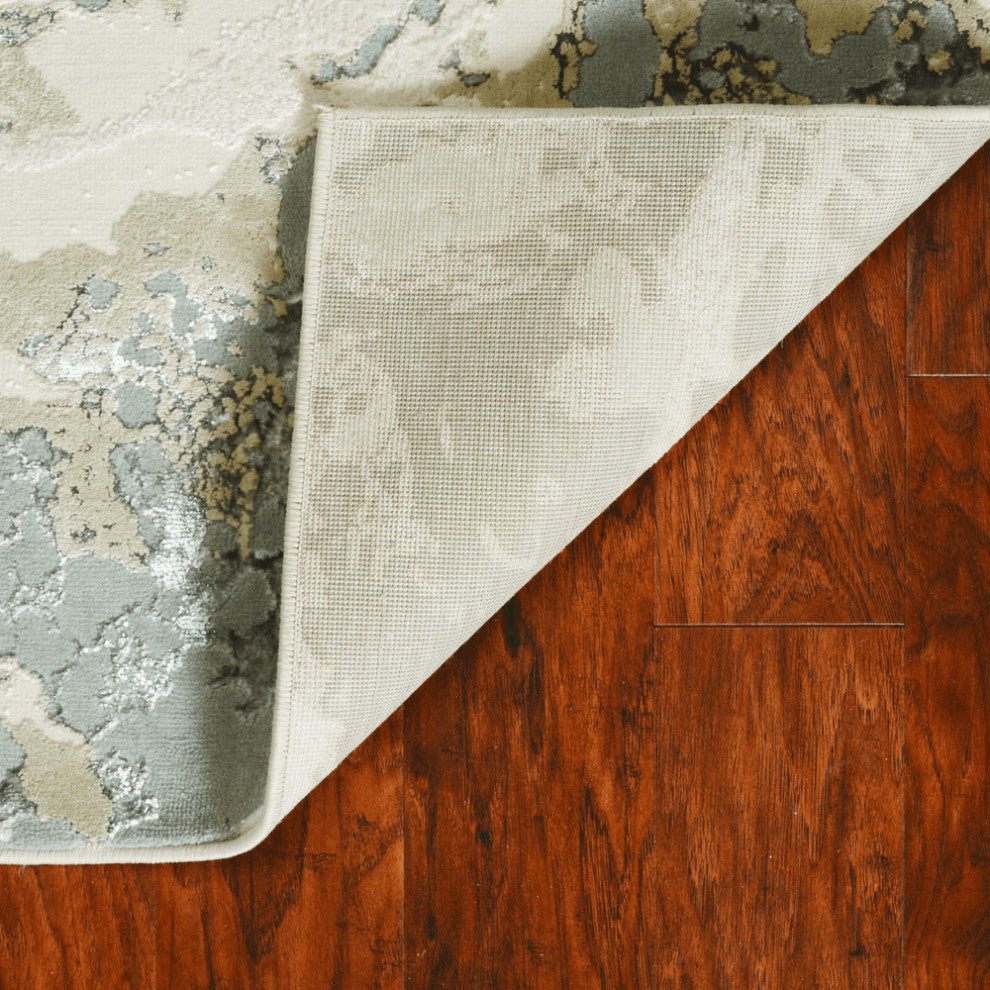 5' X 8' Sand Gray and Green Abstract Area Rug