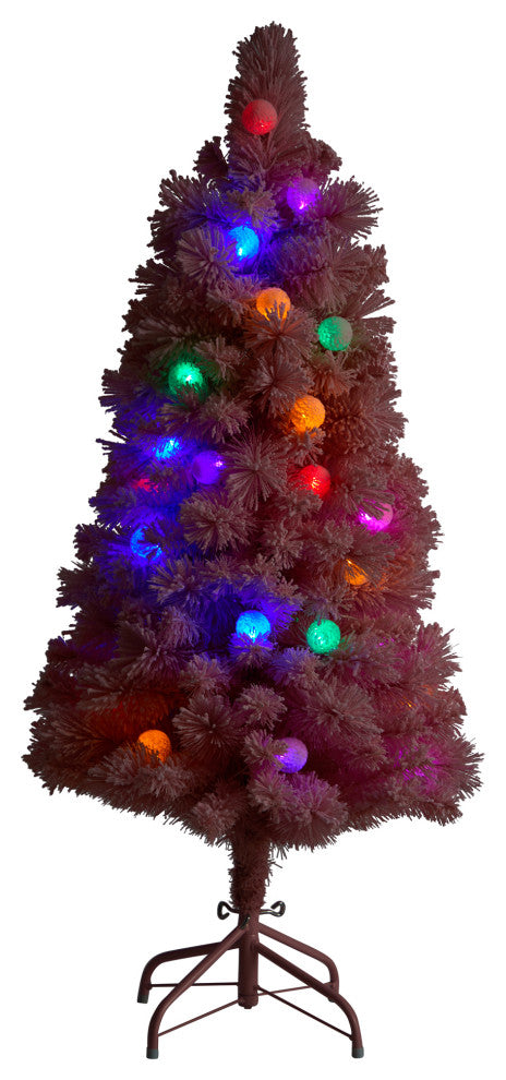 4' Holiday Frosted Pink Cashmere Faux Xmas Tree W/30 Jumbo Multicolored Lights