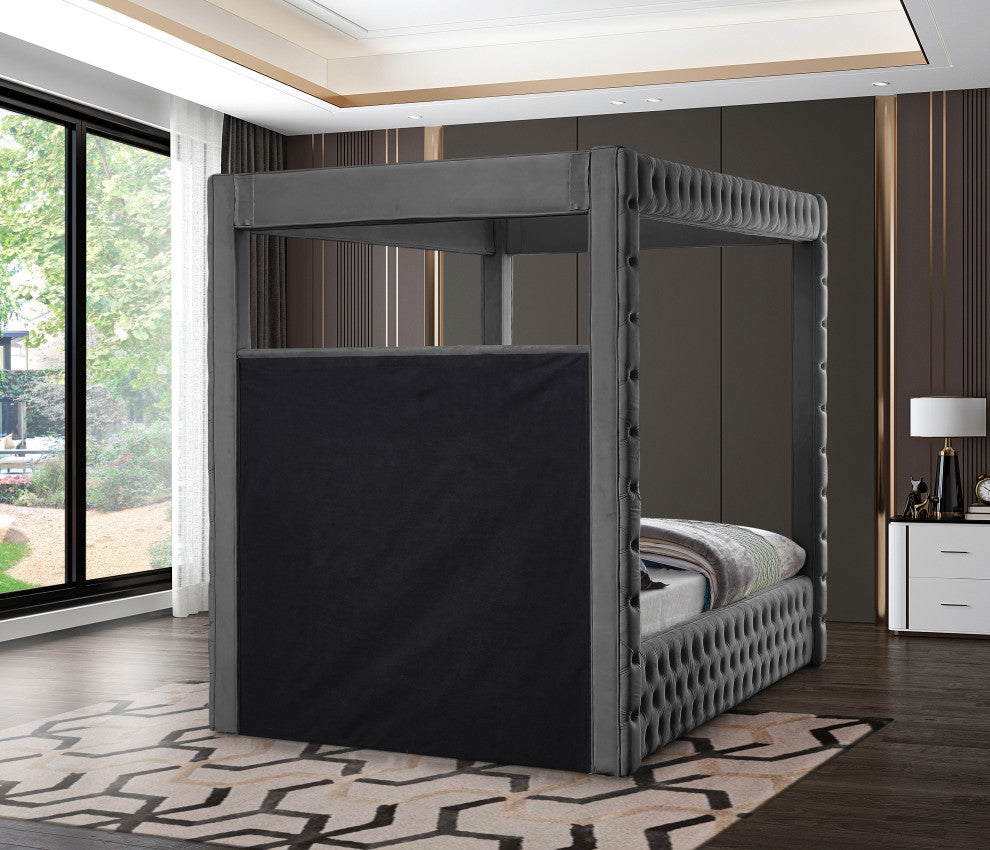 Royal Velvet Upholstered Bed, Grey, Queen