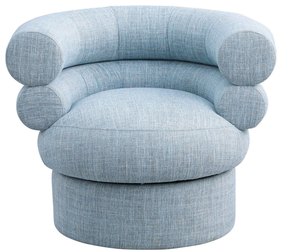 Valentina Linen Textured Fabric Upholstered Accent Swivel Chair, Blue