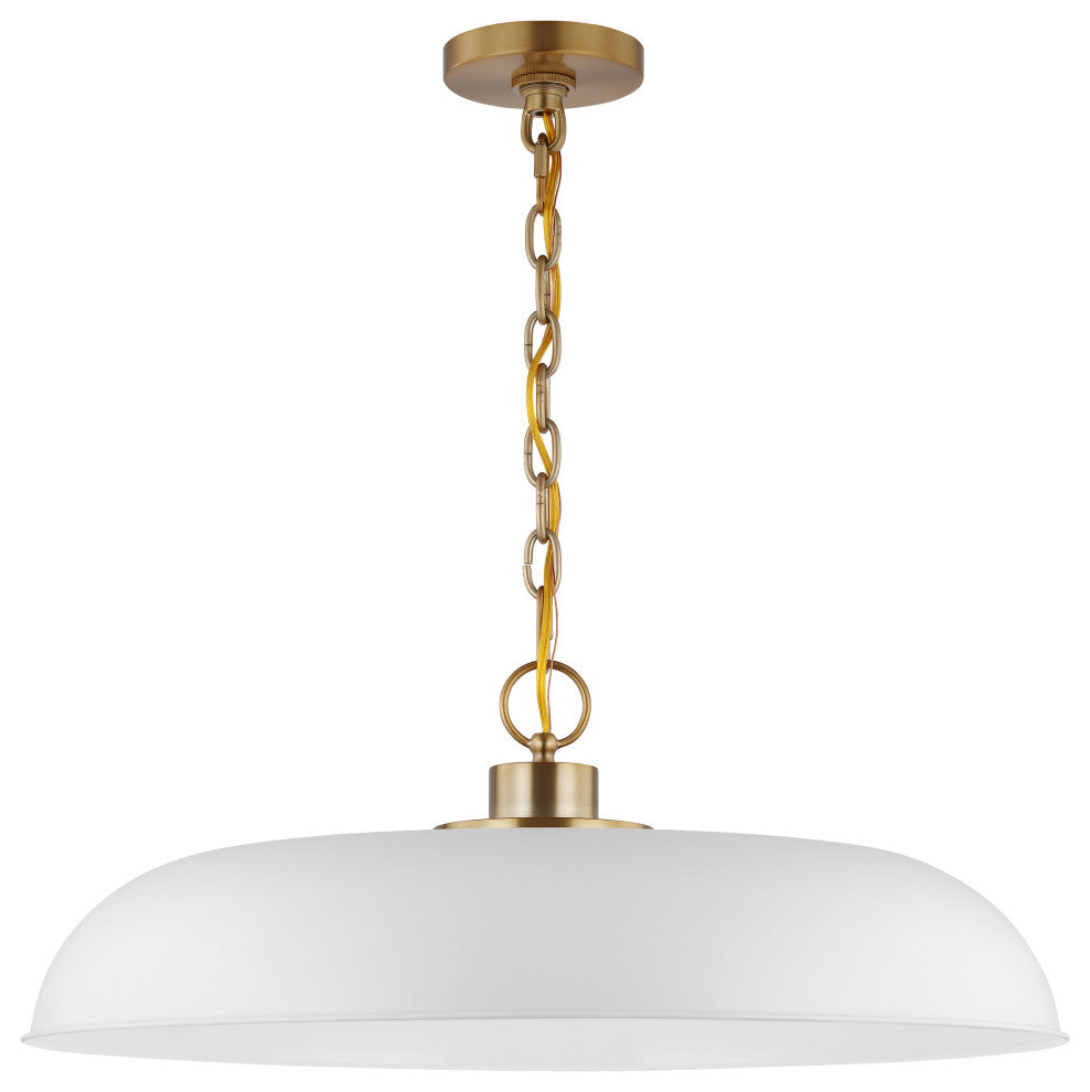 Colony 1-Light Large Pendant, Matte White With Burnished Brass