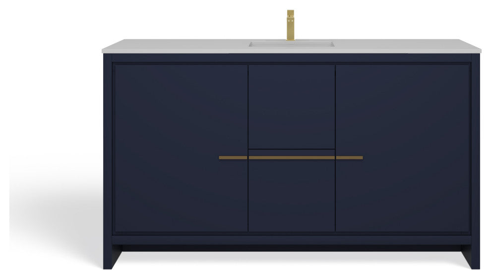 The Esconde Bathroom Vanity, Single Sink, 60", Blue, Freestanding