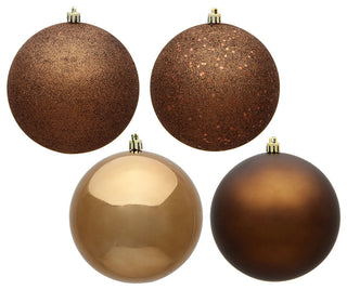 Vickerman 4.75" Mocha 4-Finish Ball Ornament Assortment, 4 per Box