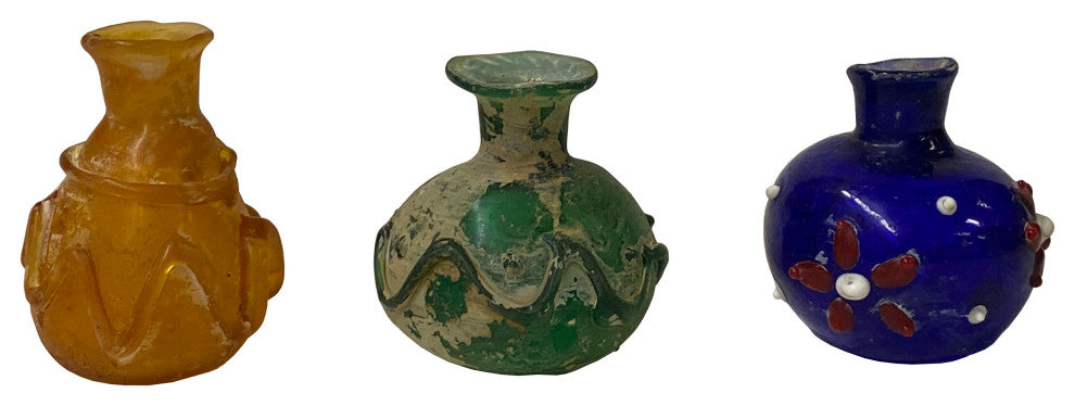 3 Piece Distressed Look Color Glass Small Bottle Vase Display Hws2469
