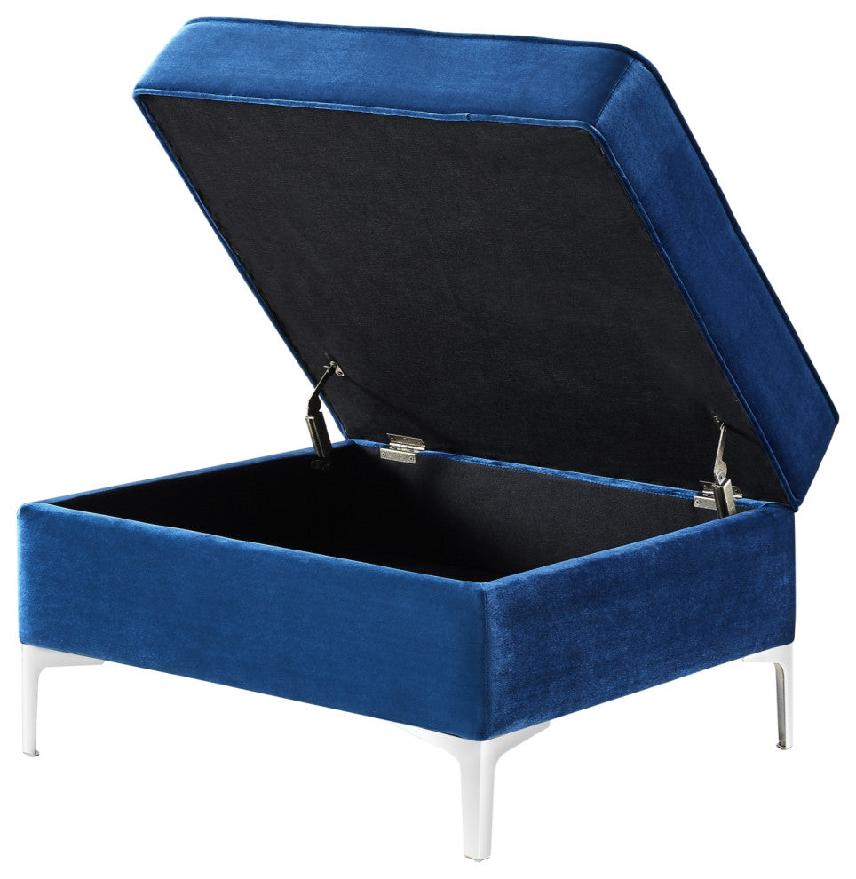 Jeannie Velvet Square Storage Ottoman, Navy