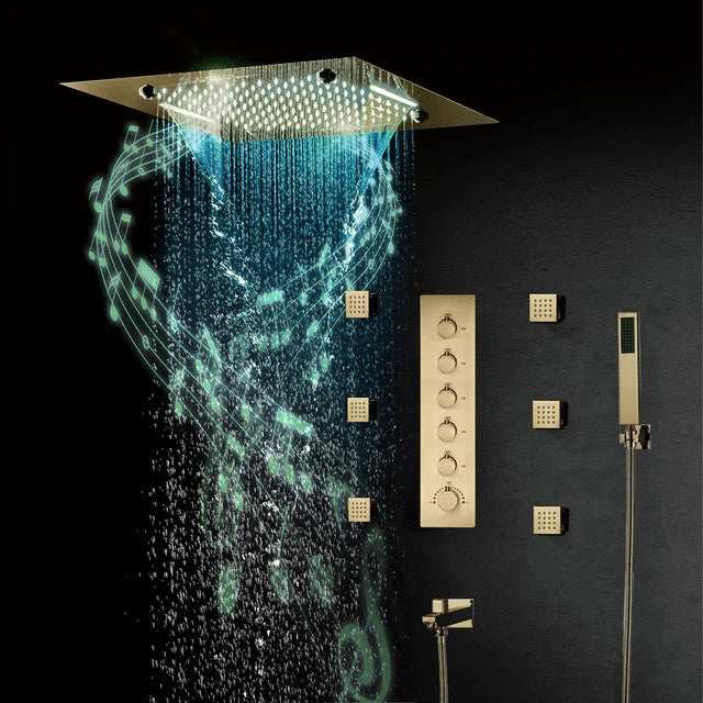 LED Shower System With Body Jets and Hand Shower, Style 1- Touch Panel Light