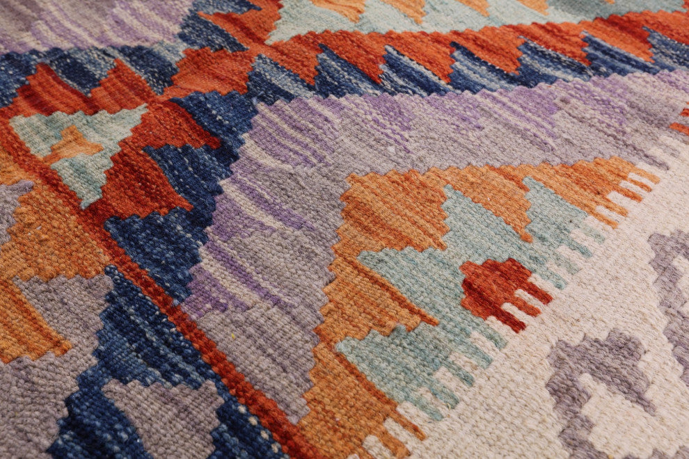 2' 2" X 6' 3" Runner Reversible Kilim Flat Weave Wool Rug - Q12566