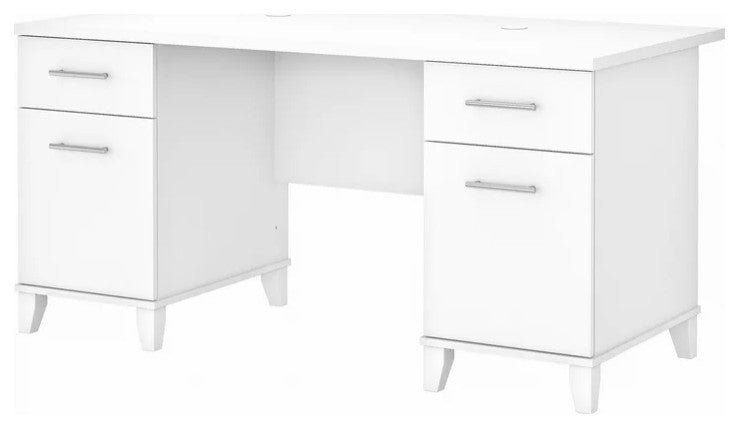 Transitional Desk, Double Pedestal With File & Storage Drawers, White