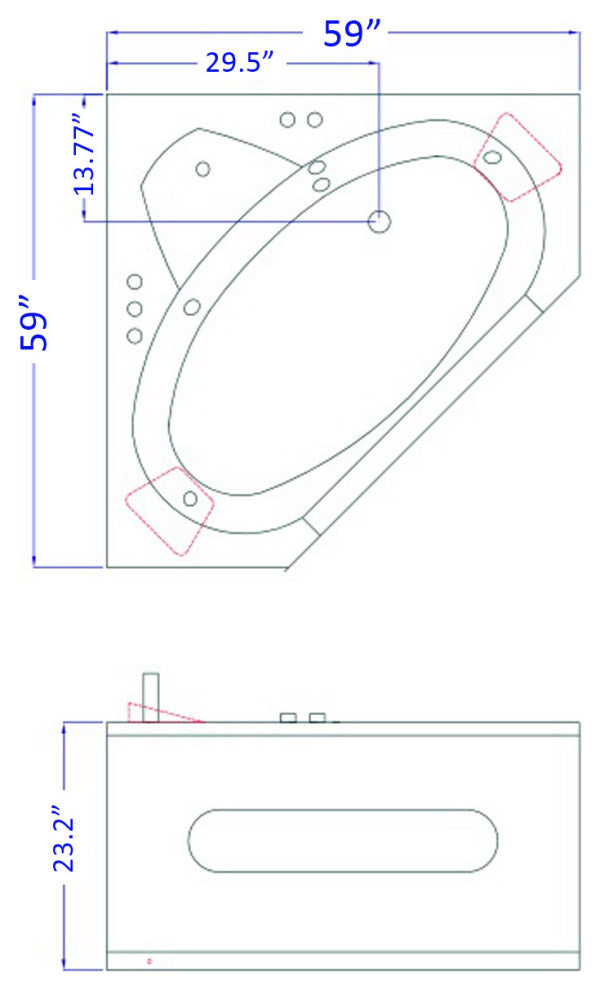 Whirlpool Bathtub 59" X 59" hot tub 10 water jets - Marbella