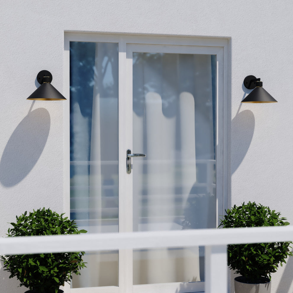 Dunbar 12" Outdoor Wall Light Matte Black and Gold