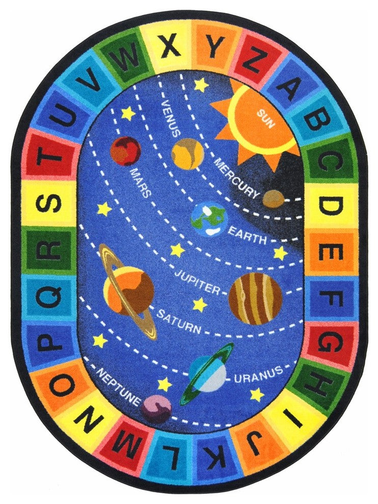 Kid Essentials Rug, Space Alphabet, 7'8"x10'9" Oval