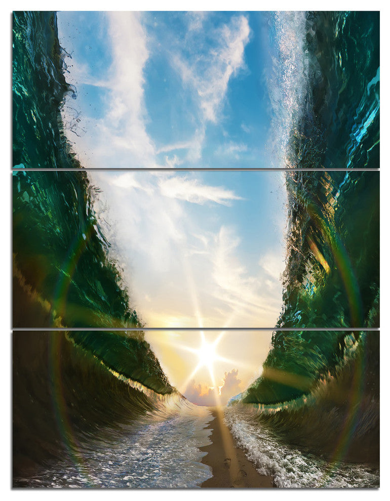 "Sandy Path to the Sun in Parted Sea" Metal Wall Art, 3 Panels, 28"x36"