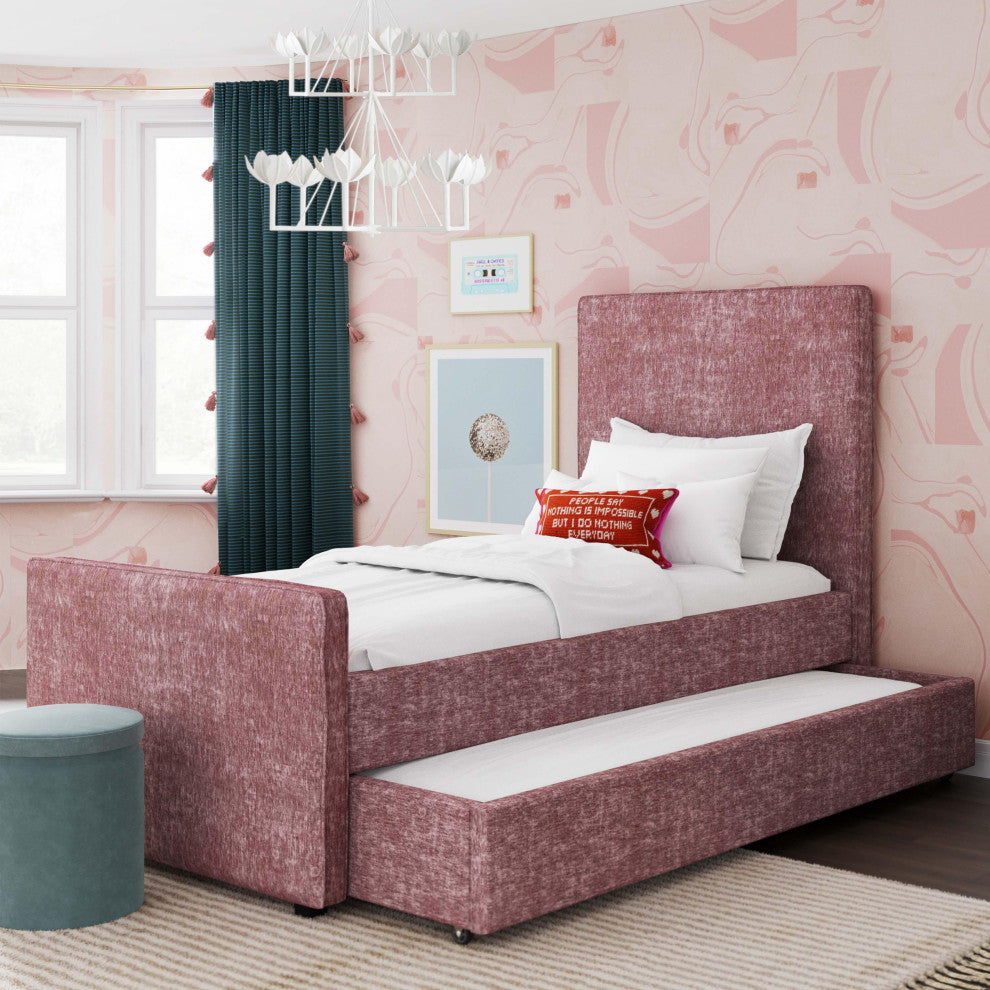 Delilah Blush Textured Velvet Trundle in Twin