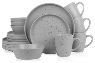 Stone Lain Jade Stoneware 16 Piece Dinnerware Set, Light Gray