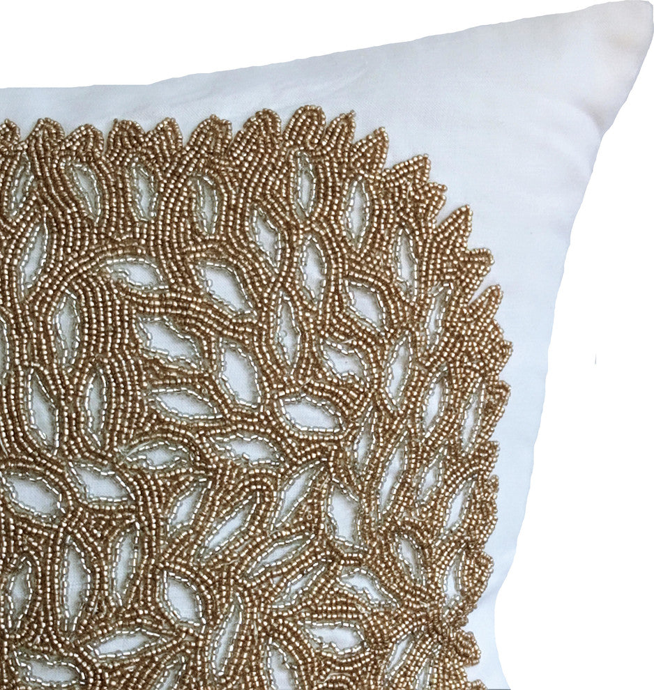 Ivory Decorative Pillow Shams 24"x24" Cotton, Gold Oak Tree