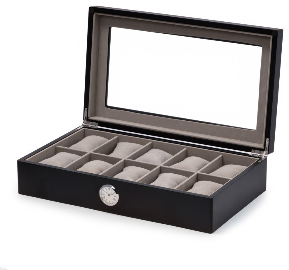 Black Wood Ten Watch Box, Quartz Movement Clock