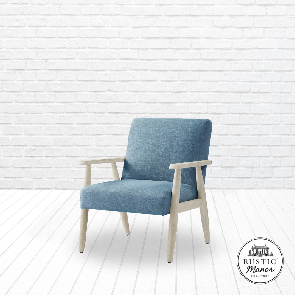 Rustic Manor Gian Armchair Upholstered, Light Blue and Cream Linen