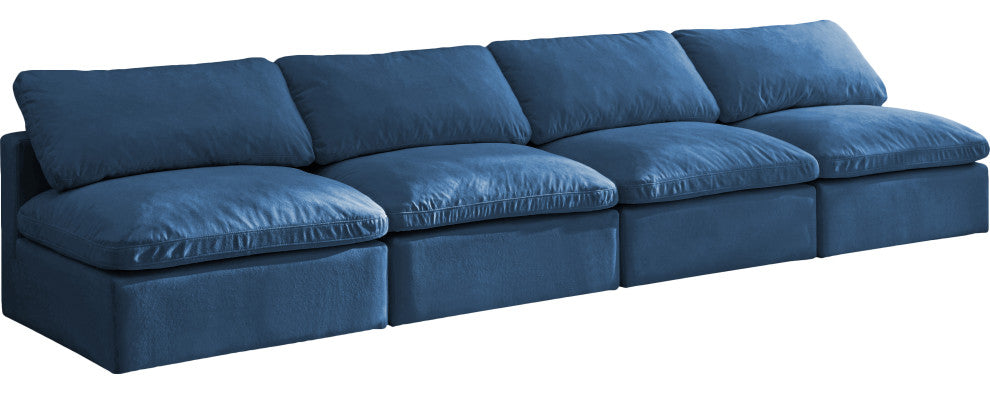 Plush Velvet / Down Standard Comfort Modular Sofa, Navy, 4-Piece: 4 Armless Chair