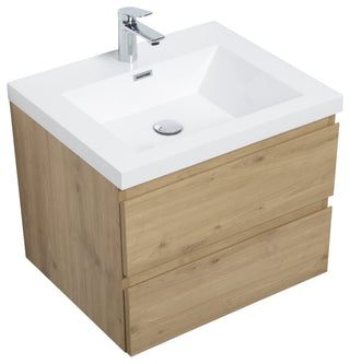 Aurora Wall Mount Vanity, White Acrylic Top, Sonoma Oak, 30"