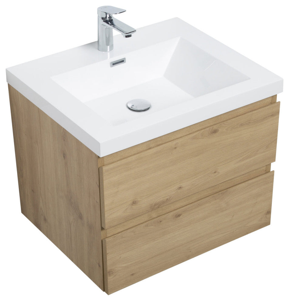 Aurora Wall Mount Vanity, White Acrylic Top, Sonoma Oak, 30"