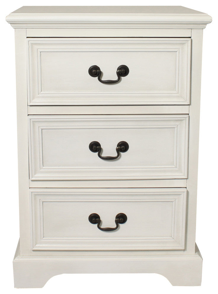 Urban Designs 3-Drawer Solid Wood Night Stand, Antiqued White