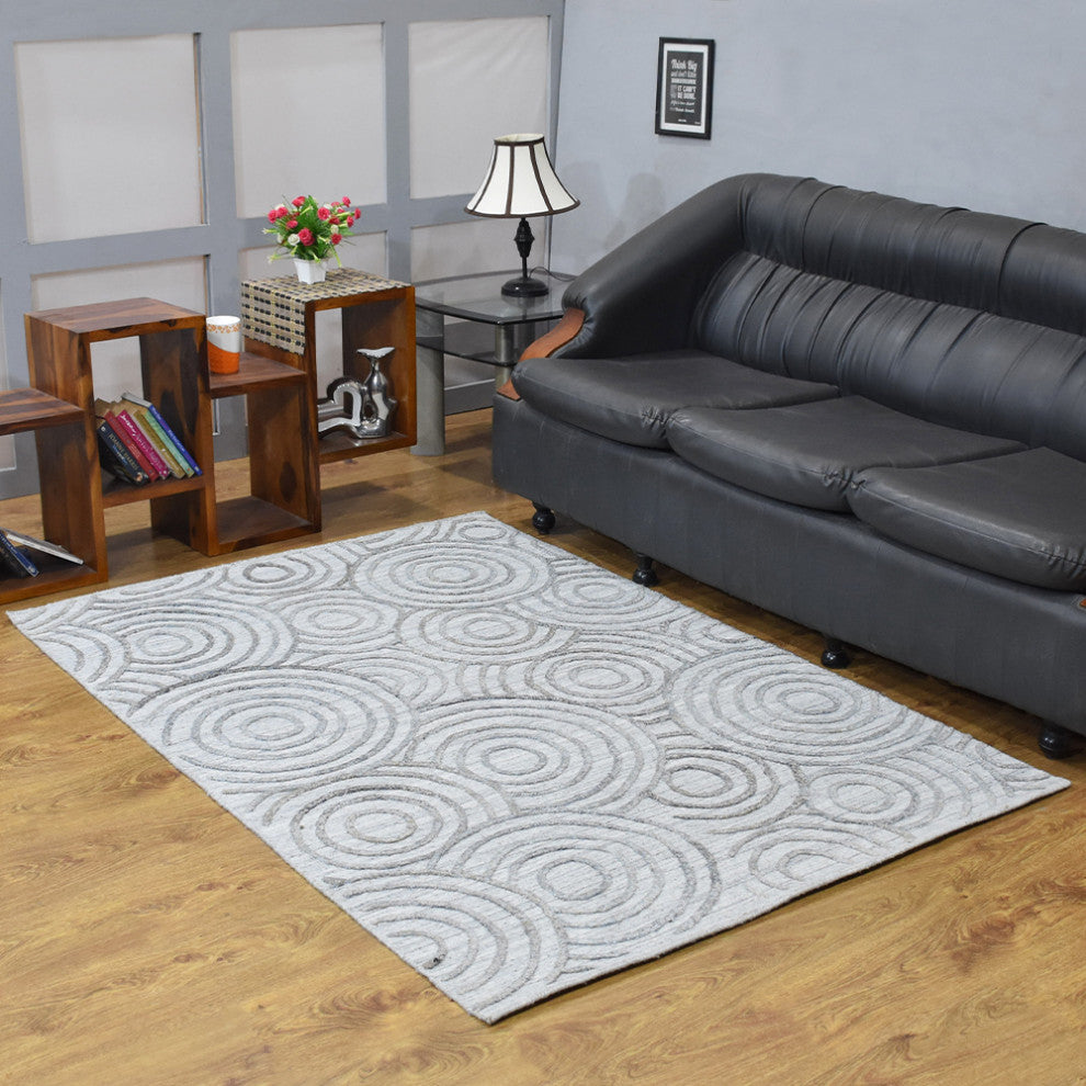 HAND WOVEN FLAT WEAVE KILIM POLYESTER AREA RUGS -Rectangle,Light Gray,Geometric, [Rectangle] 6'x9'