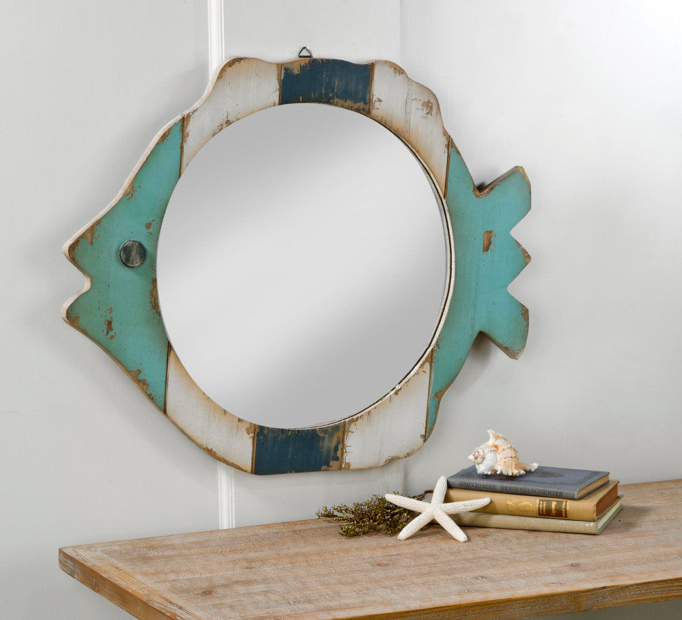 Rustic Wood Fish Wall Mirror
