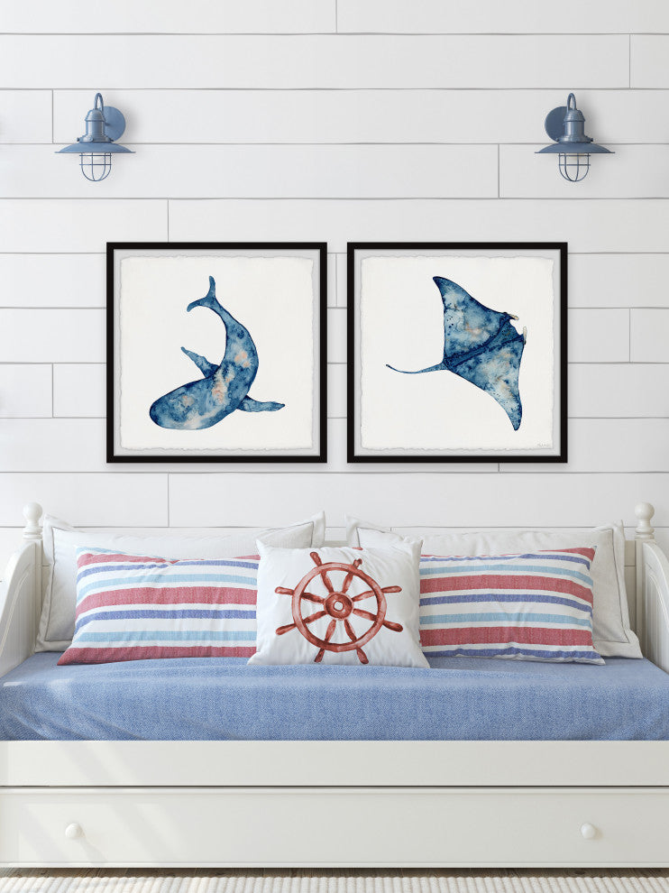 Shark and Stingray Diptych, 2-Piece Set, 18x18 Panels