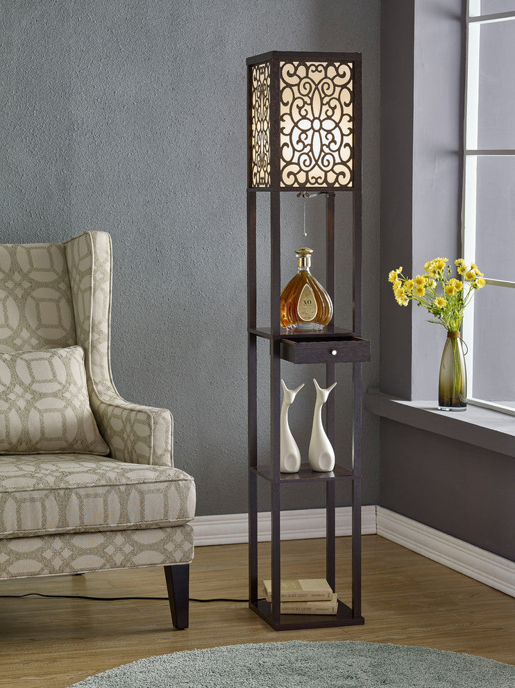 Artiva USA Etagere 63" Shelf Floor Lamp With Drawer, Expresso