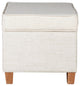Square Shape Fabric Ottoman With Lift Off Top & Tapered Feet, White & Brown