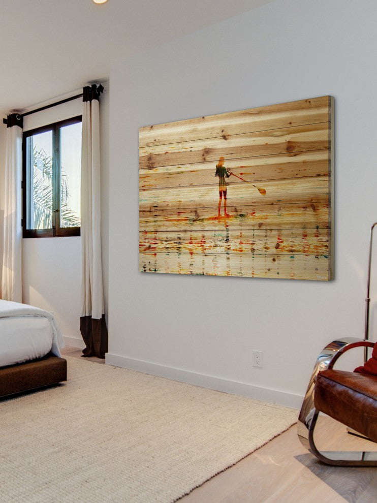 "Paddling" Print on Natural Pine Wood, 45"x30"