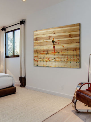 "Paddling" Print on Natural Pine Wood, 45"x30"
