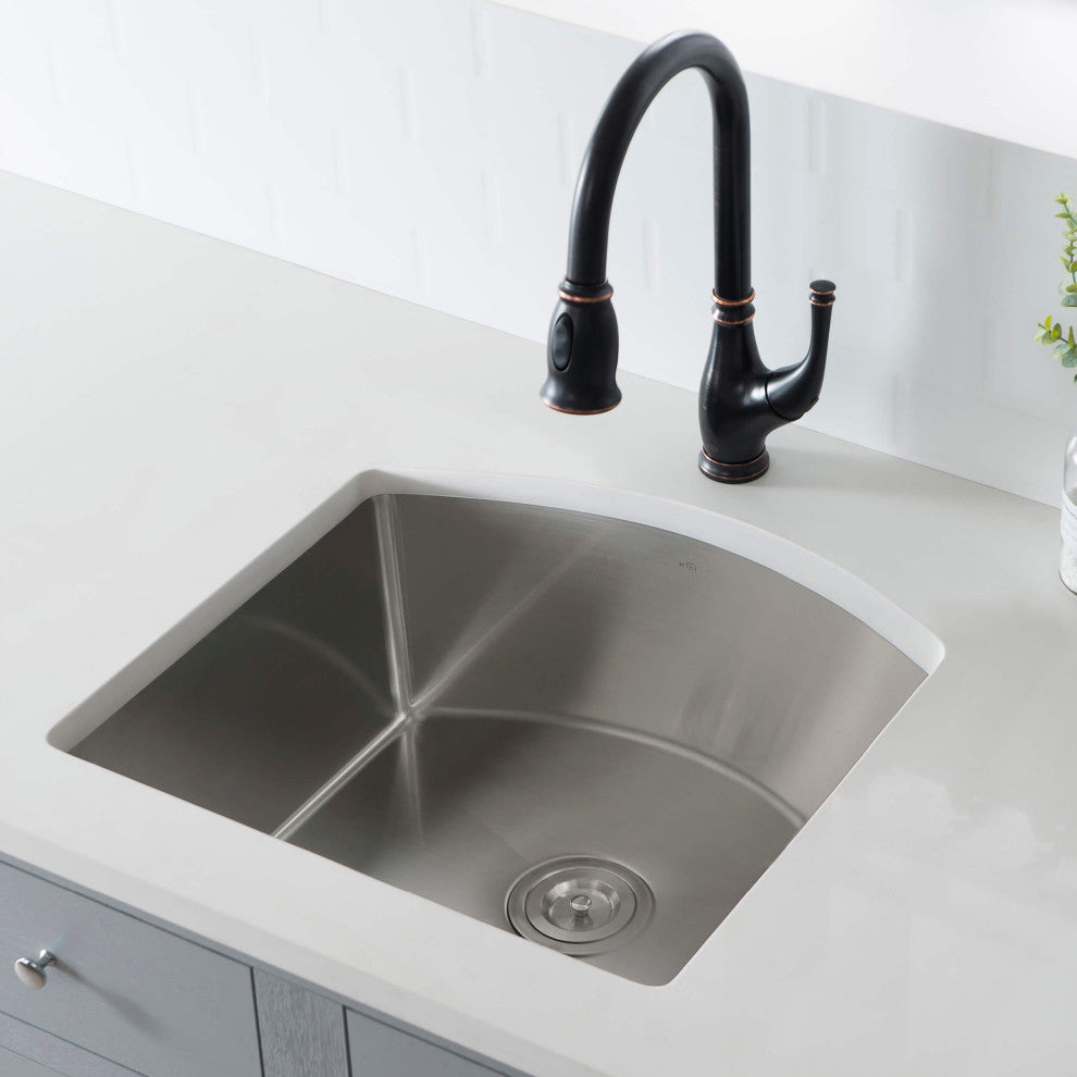 22" Handcrafted Undermount Single Bowl 16 gauge Stainless Steel Kitchen Sink
