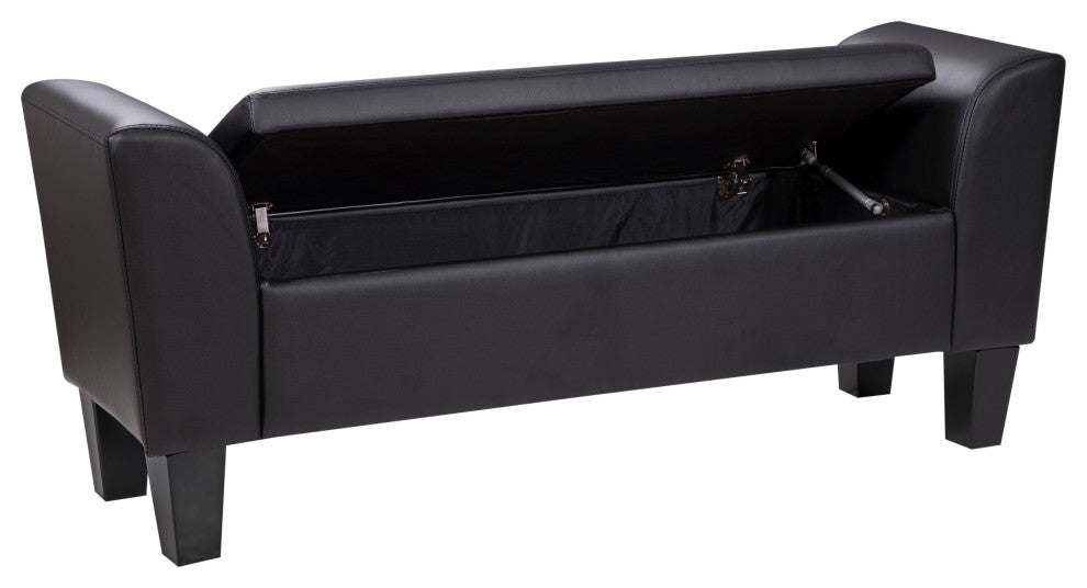 Claire Upholstered Flip Top Storage Bench by Grafton Home, Matte Black Faux Leather