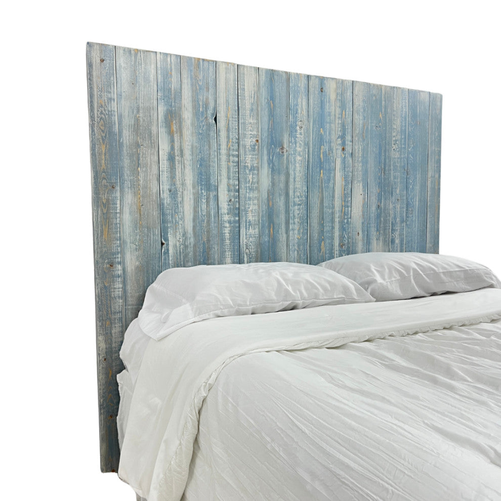 Solid Wood Headboard Modern Farmhouse with Smooth Natural Wood Grain for Any Bed, Blue Powderwash, King