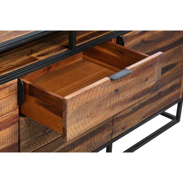 Industrial Rustic Sideboard, Acacia Wood Frame With Floating Top & Ample Storage