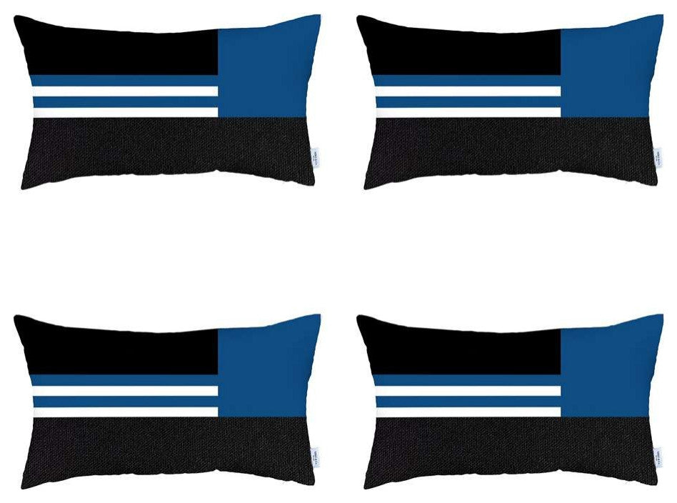 Set of 4 Blue and Black Lumbar Pillow Covers