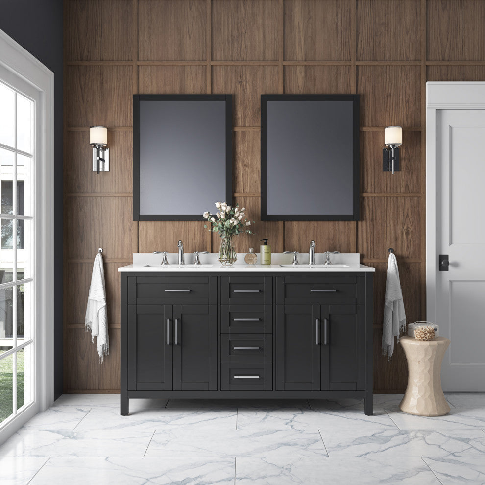 Tahoe Double Vanity Set With Mirrors, 60", Espresso With Cultured Marble Top