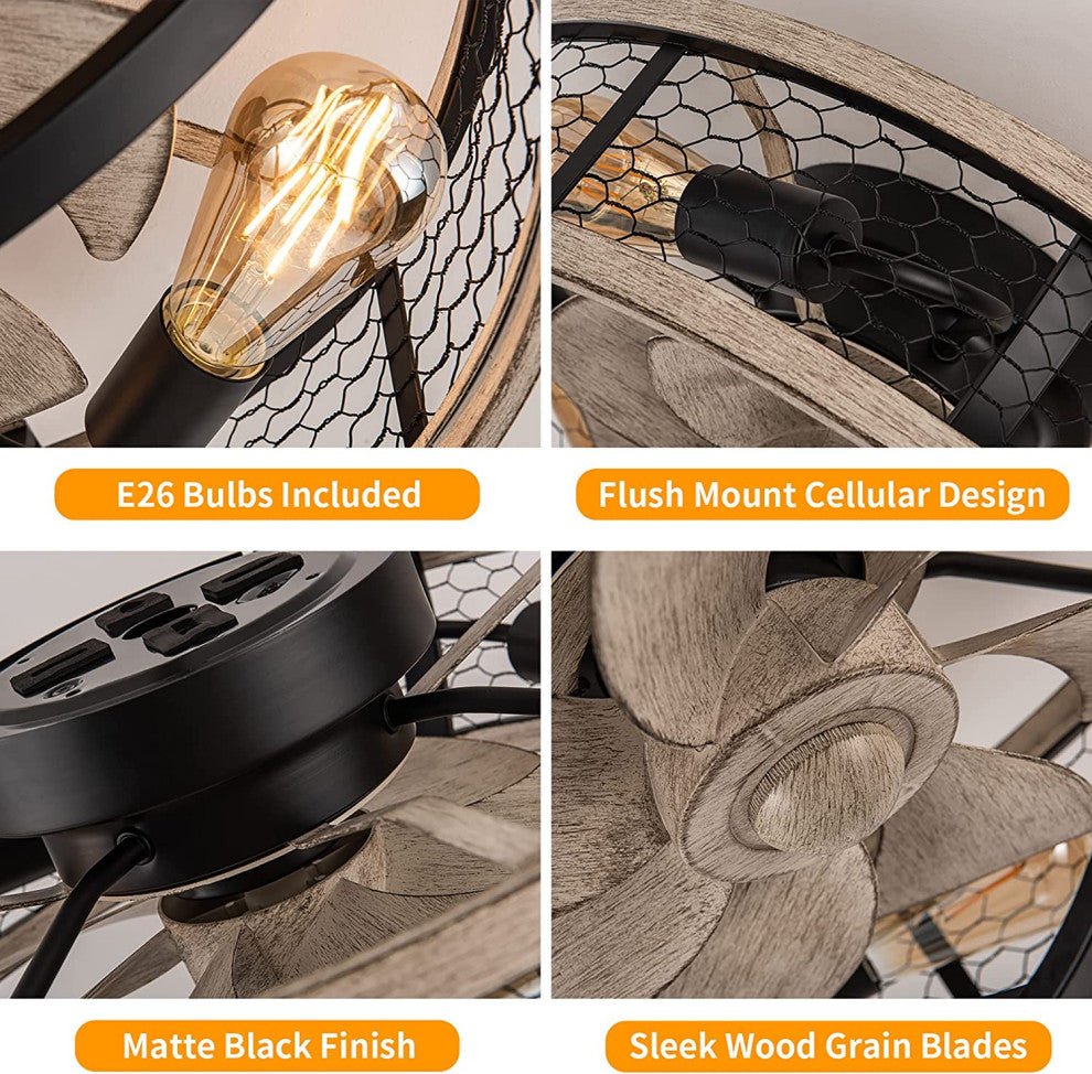 5 Light Industrial Cage Ceiling Fan With Light Remote Control Farmhouse Ceiling