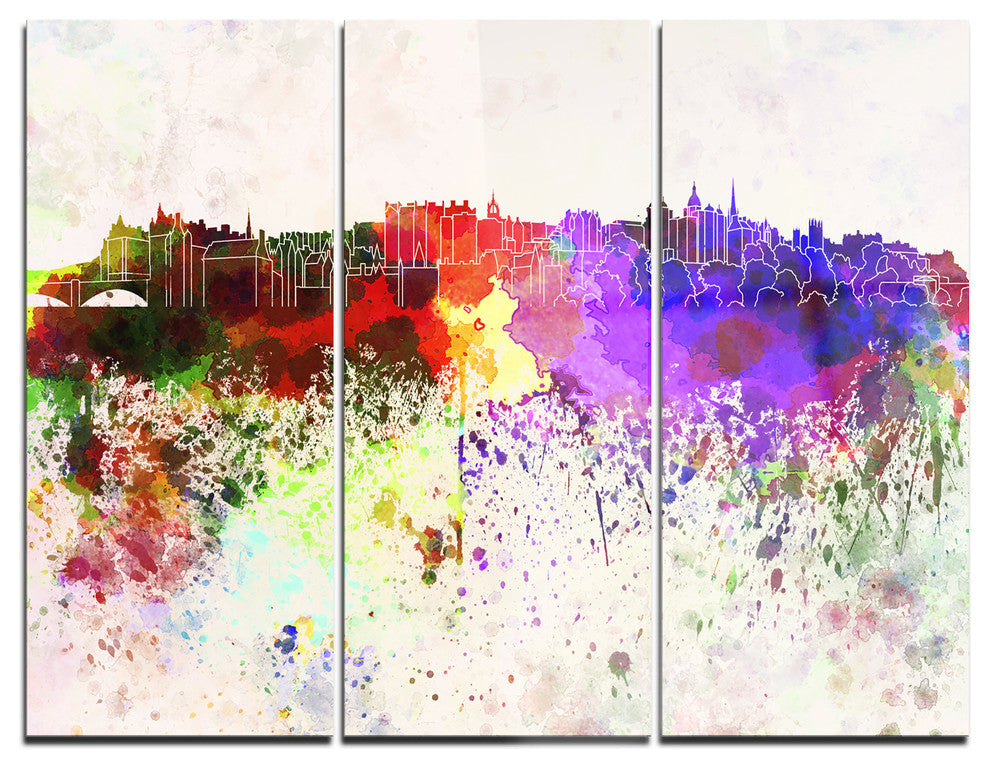 "Edinburgh Skyline" Glossy Metal Wall Art, 3 Panels, 36"x28"