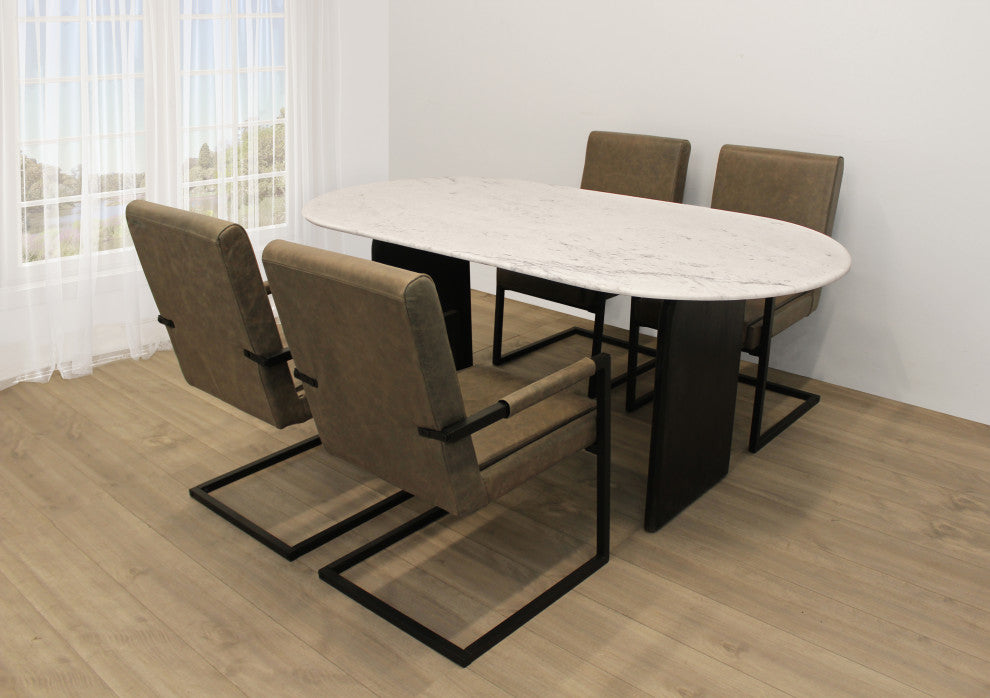 Lavaca 5-Piece Dining Set, 72" Oval Dining Table and 4 Gray Leather Chairs