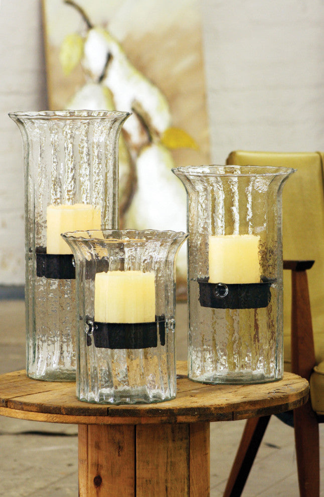 Ribbed Clear Glass 15" Candle Hurricane Rustic Pillar Holder Display Vase