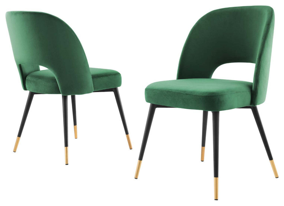 Side Dining Chair, Set of 2, Velvet, Green, Cafe Bistro Restaurant Hospitality